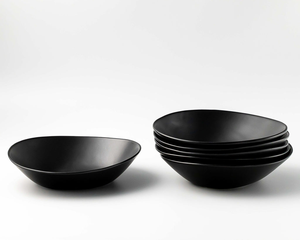 Ripple Pasta Bowl Bowls Haand Matte Black Set of 4