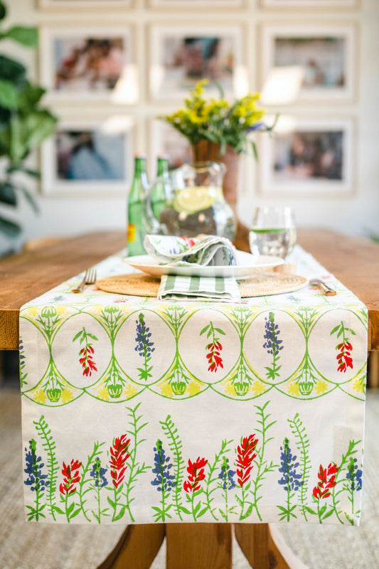 Table Runner | Round Top, Spring Yellow, Periwinkle, Vine & Poppy The Mended Company
