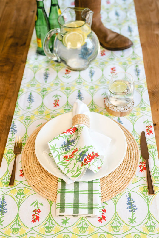 Table Runner | Round Top, Spring Yellow, Periwinkle, Vine & Poppy The Mended Company