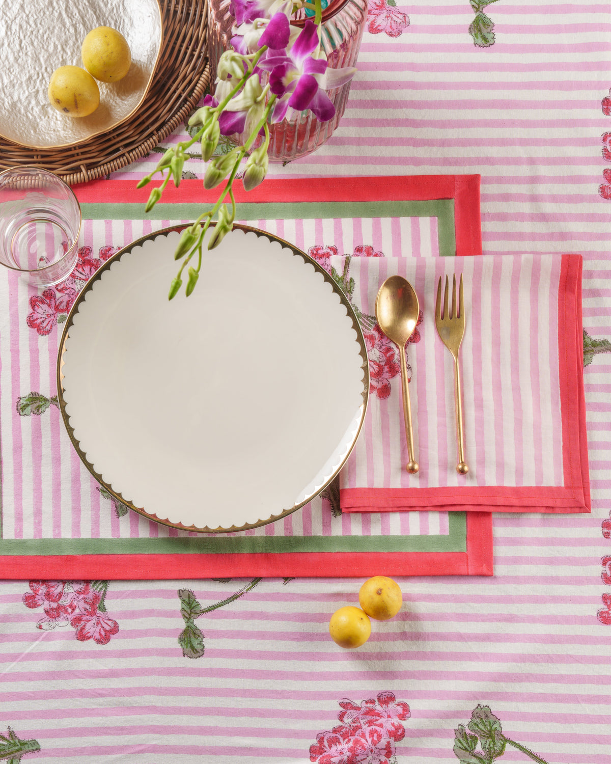 Pink Hydrangea Blockprint Placemat, Set of 2