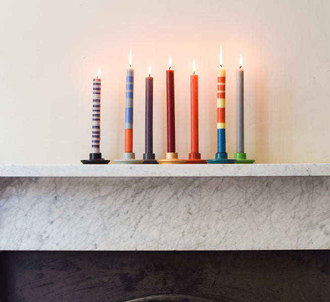 S/4 Striped Guardsman Red, Pearl & Royal Blue Dinner Candles