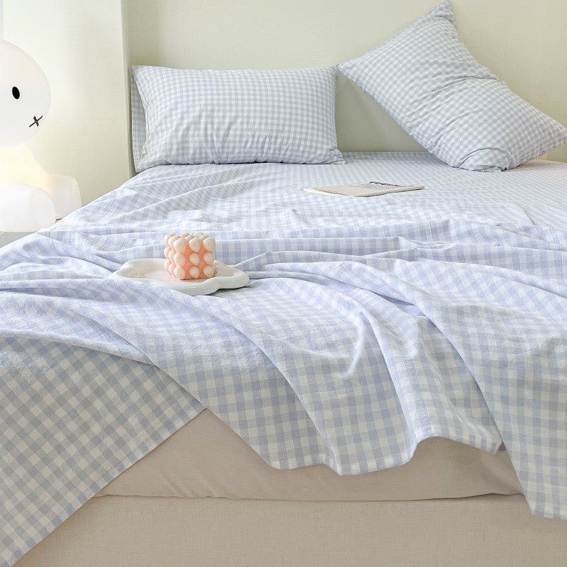 Gingham and Plaid Washed Cotton Bed Sheet