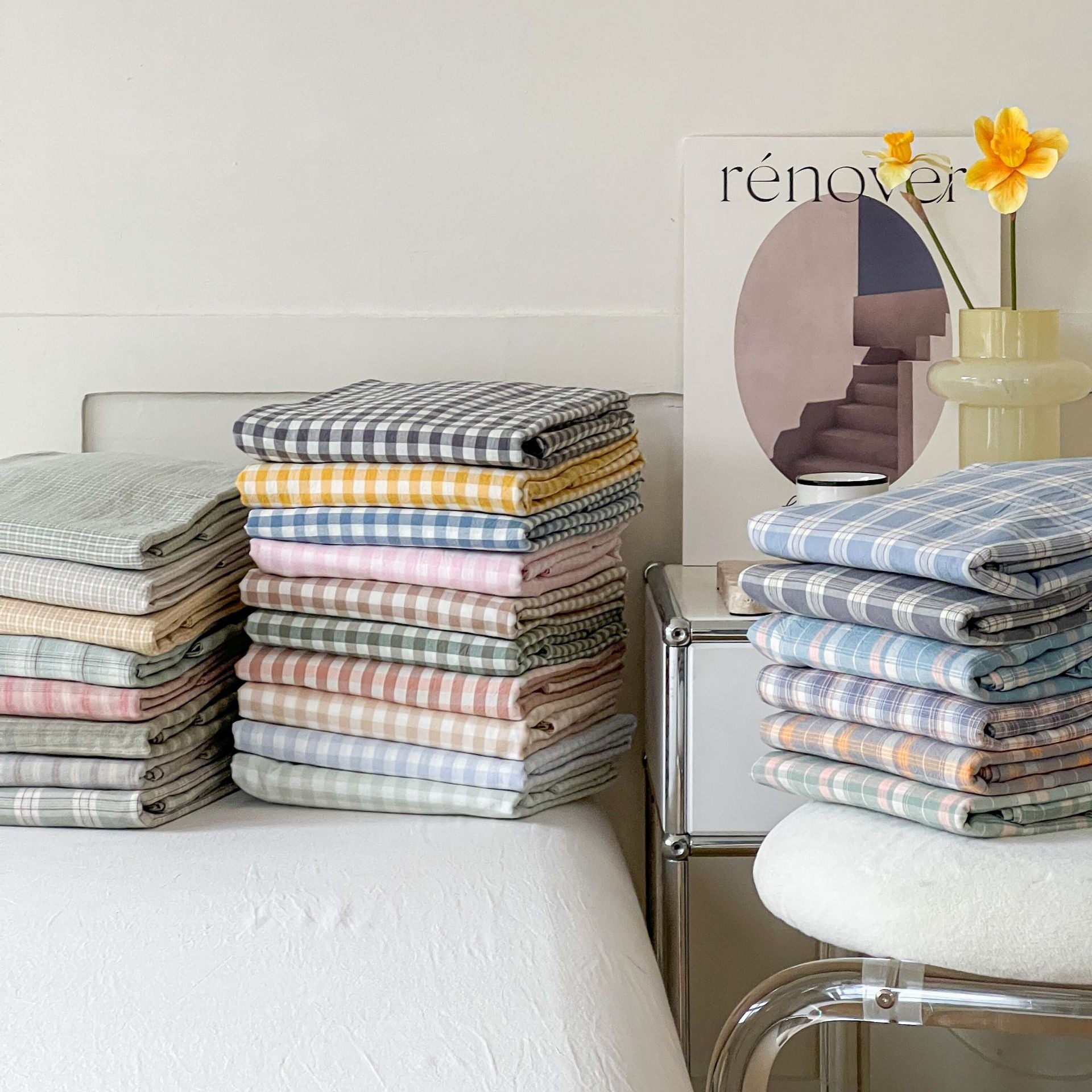 Gingham and Plaid Washed Cotton Bed Sheet