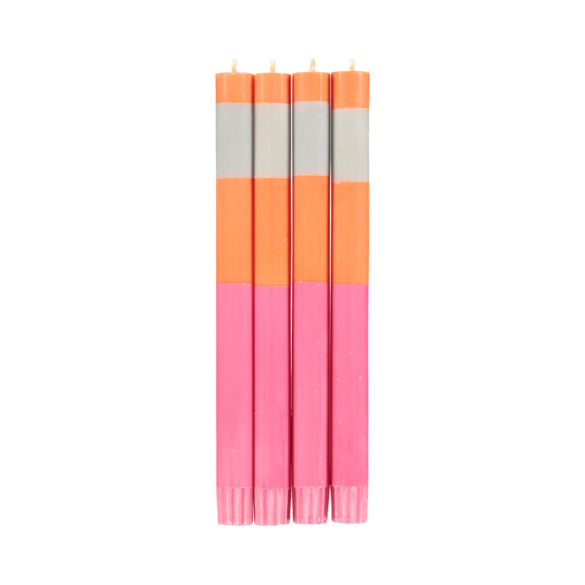 S/4 ABSTRACT Striped Orange Flame, Willow and Neyron Dinner Candles