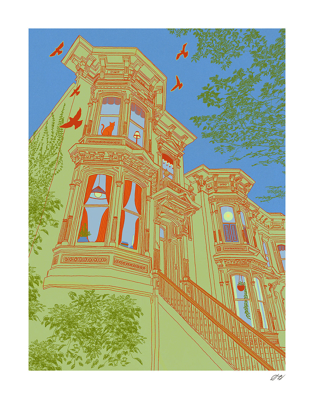 Bay Windows Print by Stephanie Browne