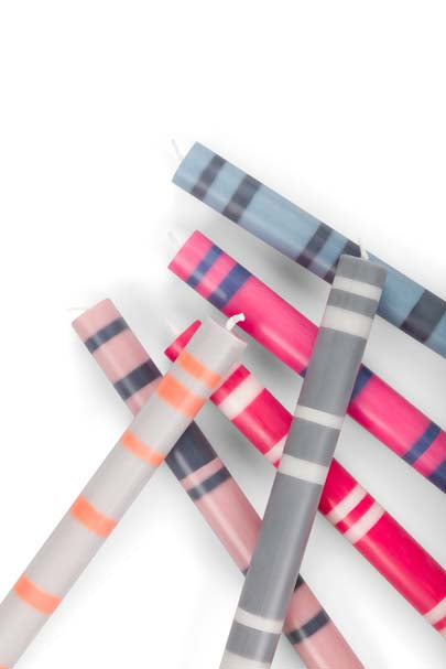 Striped Dinner Candles in Eau De Nil and Pearl