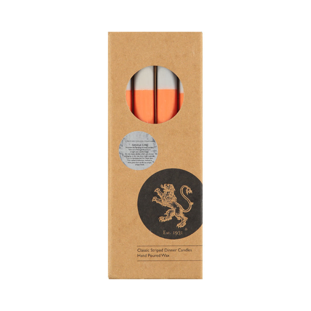 S/4 ABSTRACT Striped Orange Flame, Willow and Neyron Dinner Candles