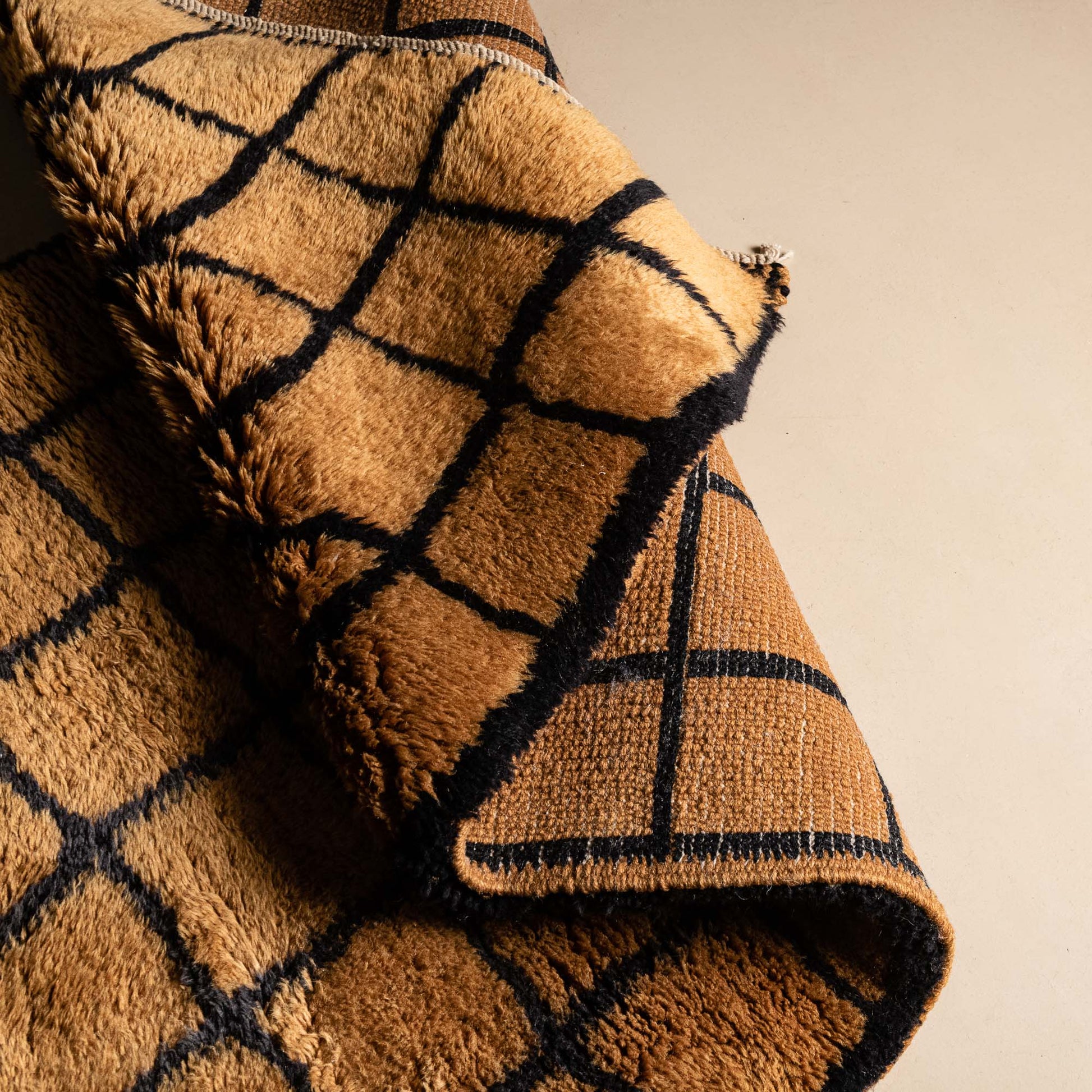 Bronze Grid | Luxury Shag Moroccan Runner Rug mrirt rug Benisouk
