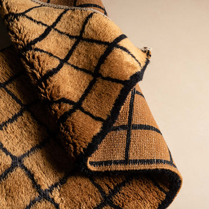 Bronze Grid | Luxury Shag Moroccan Runner Rug mrirt rug Benisouk