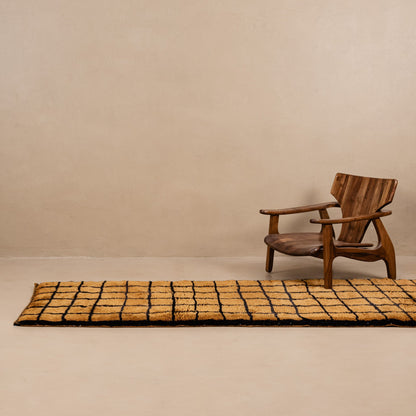 Bronze Grid | Luxury Shag Moroccan Runner Rug mrirt rug Benisouk