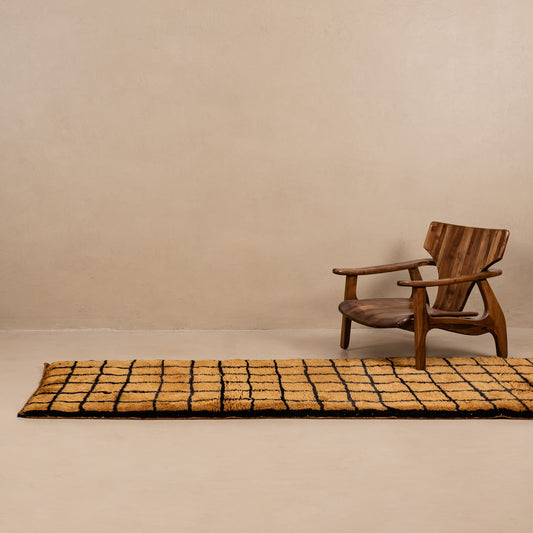 Bronze Grid | Luxury Shag Moroccan Runner Rug mrirt rug Benisouk