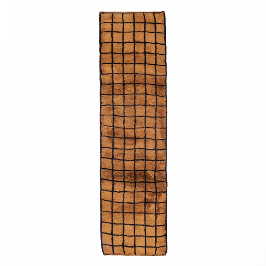 Bronze Grid | Luxury Shag Moroccan Runner Rug mrirt rug Benisouk