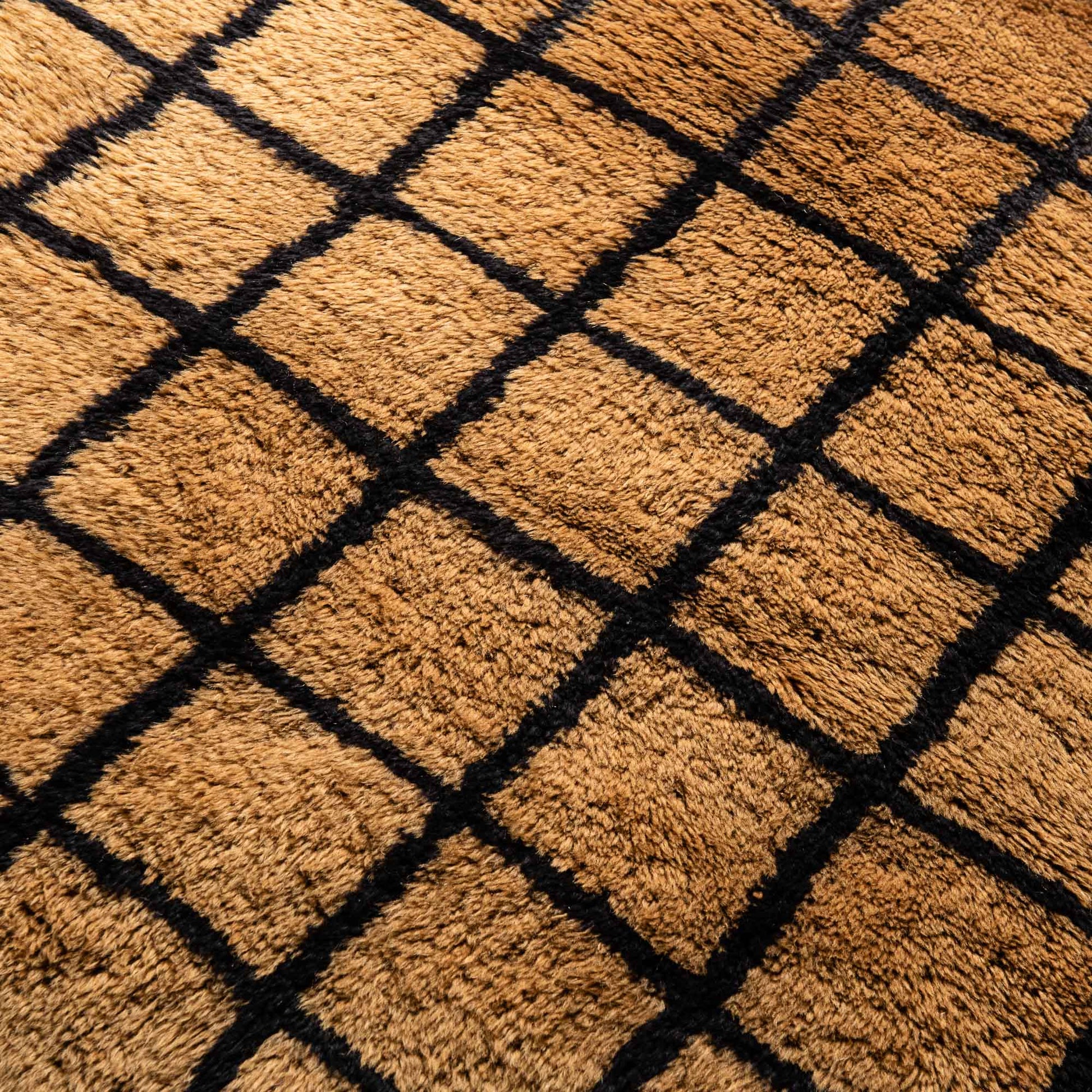 Bronze Grid | Luxury Shag Moroccan Runner Rug mrirt rug Benisouk