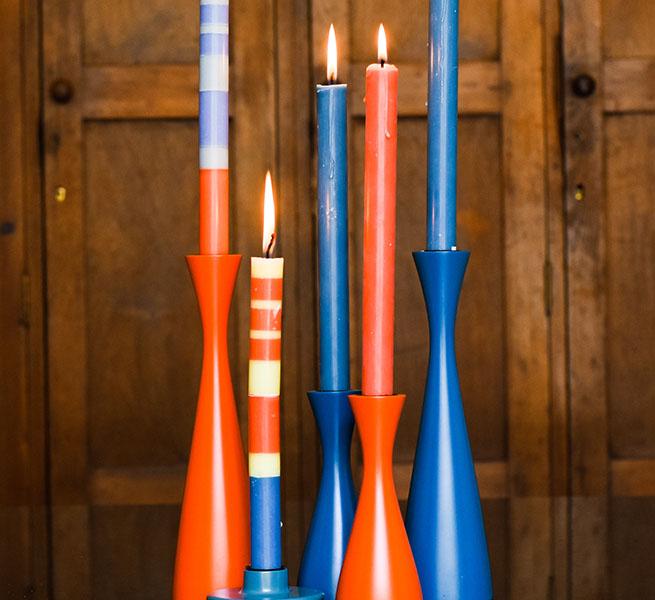 Set of 4 Striped Opaline, Pompadour & Rust Dinner Candles