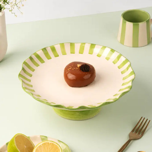 Ceramic Stripe Cake Stand | Green Cake stand Casa Amarosa