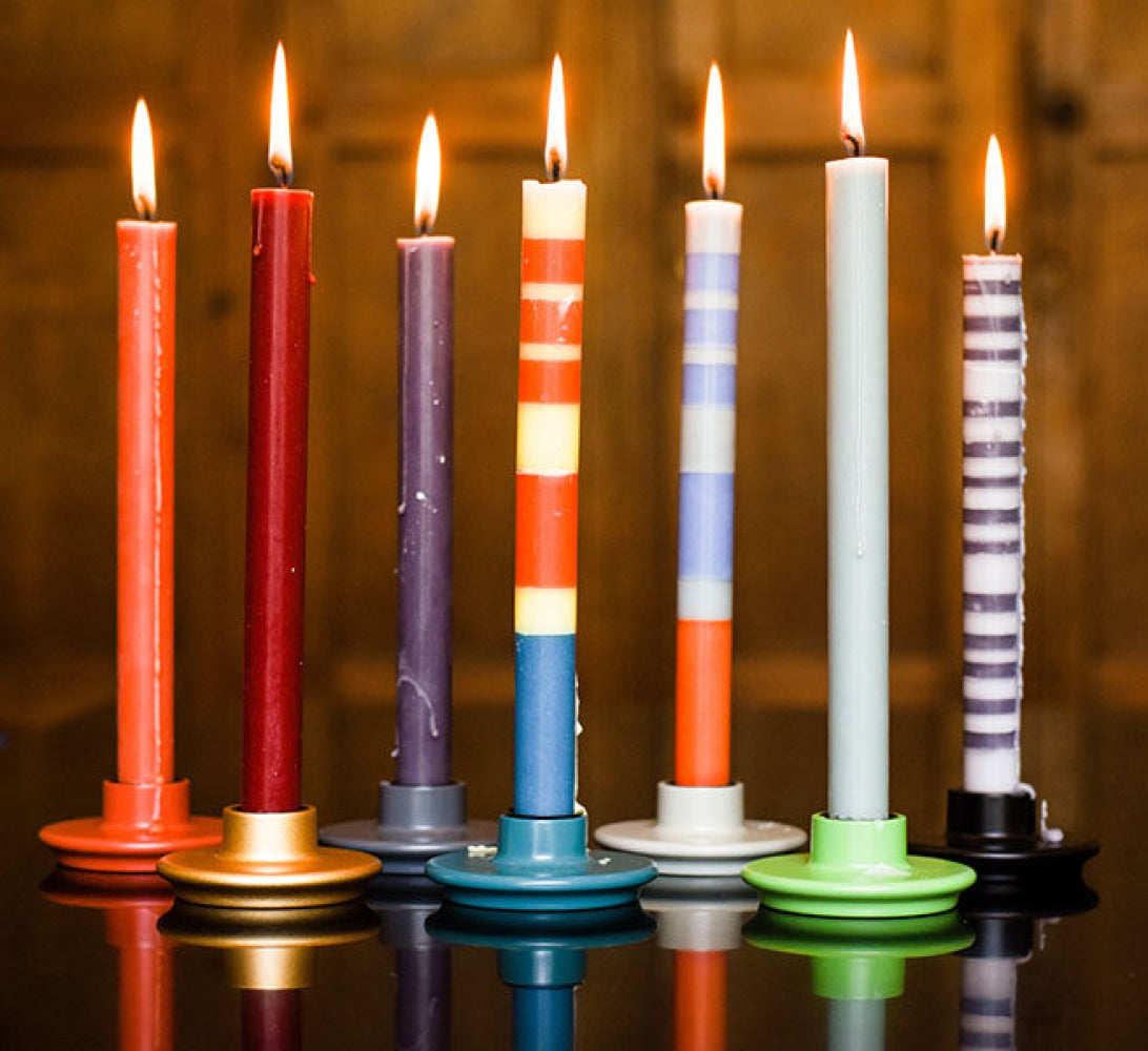 Mixed Stripe Dinner Candles Set