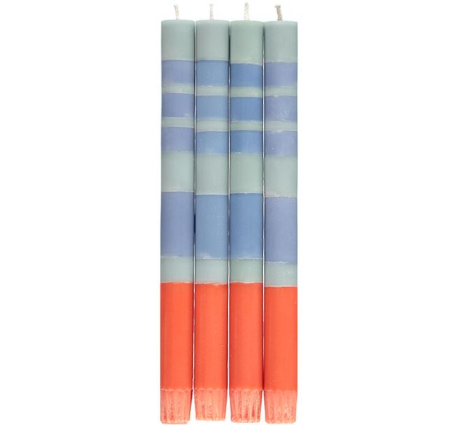 Set of 4 Striped Opaline, Pompadour & Rust Dinner Candles