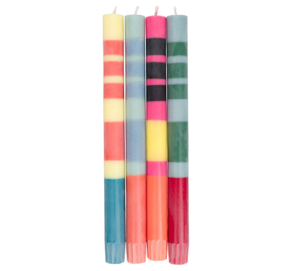 S/4 STRIPED Red & Blues Dinner Candles