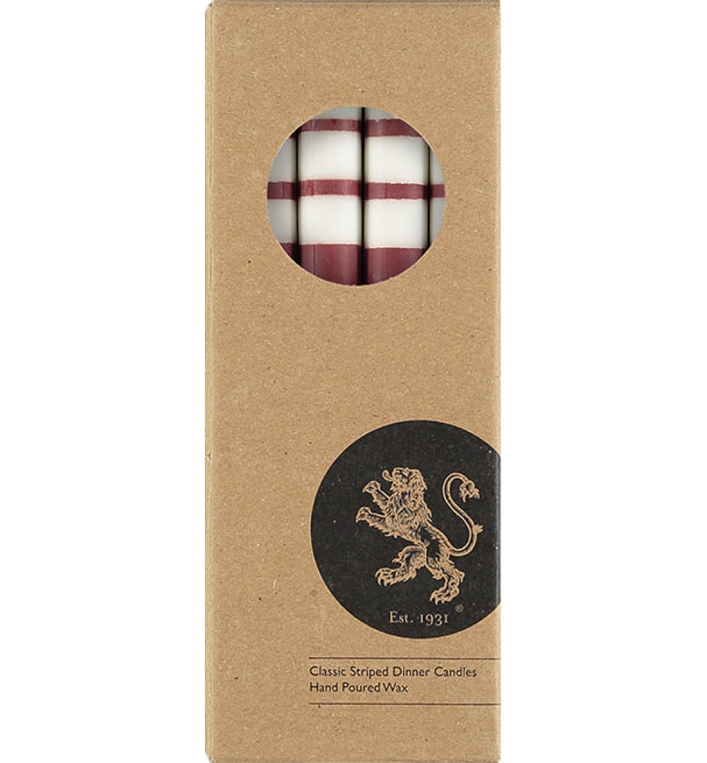 S/4 Striped Guardsman Red, Pearl & Royal Blue Dinner Candles