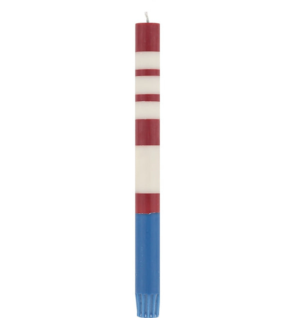 S/4 Striped Guardsman Red, Pearl & Royal Blue Dinner Candles