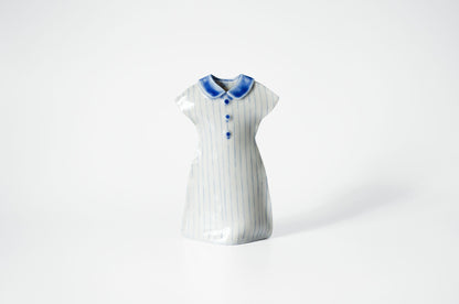 Nerikomi Porcelain Dress Shape Bud Vase Ceramic Vase Saori M Stoneware White x Blue