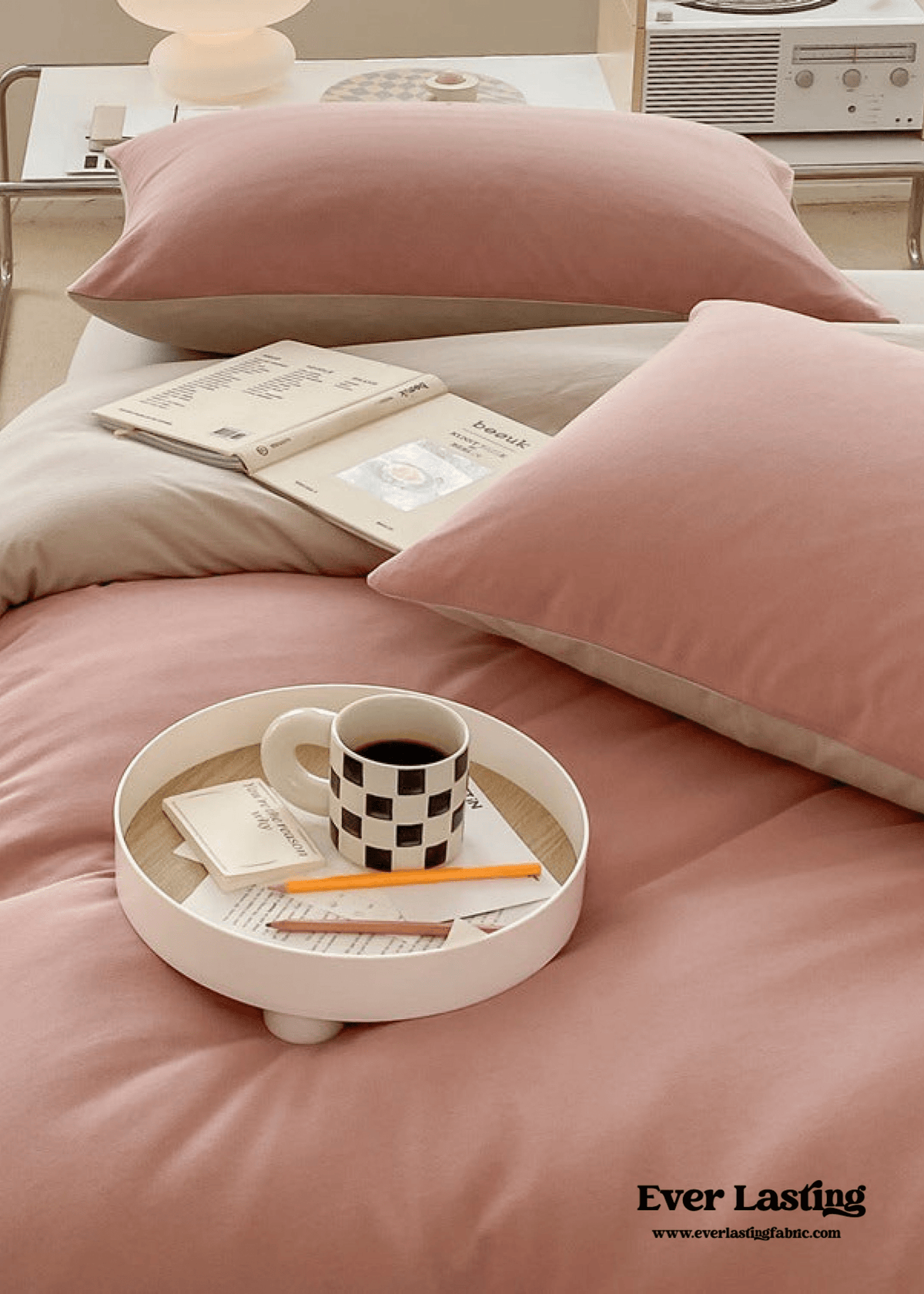 Duo Earth Tone Jersey Knit Bedding Set / White Beige