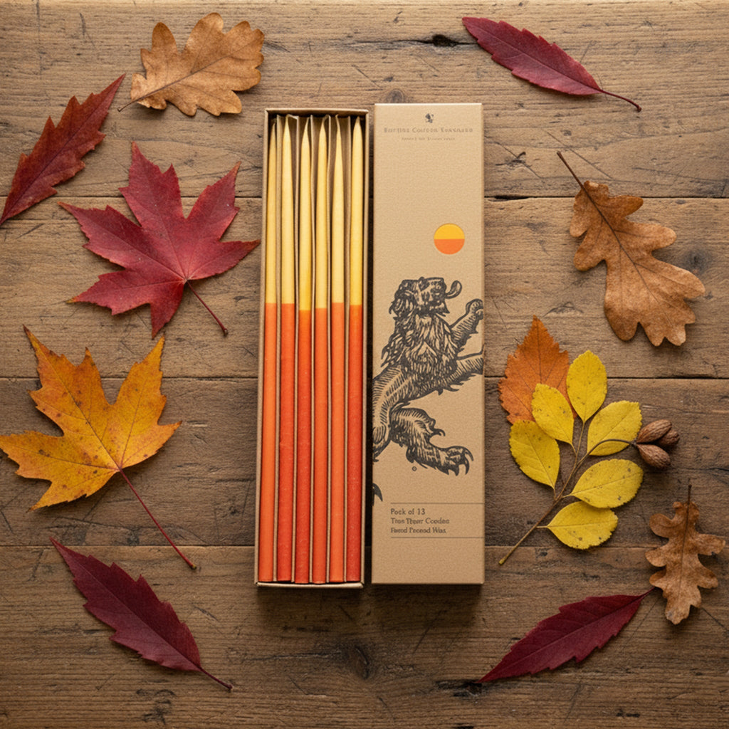 Thin Taper Candles - Two-Tone in Saffron and Rust