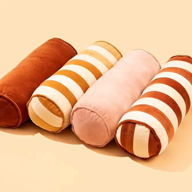 Velvet Stripe Bolster Pillow | Clay & Off-White Bolster Casa Amarosa