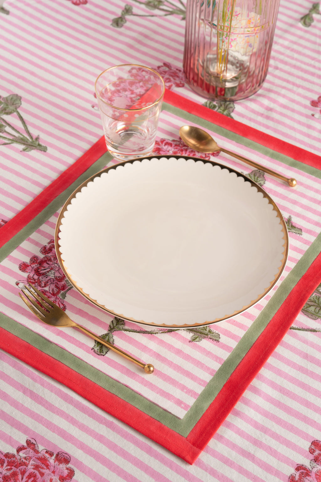 Pink Hydrangea Blockprint Placemat, Set of 2