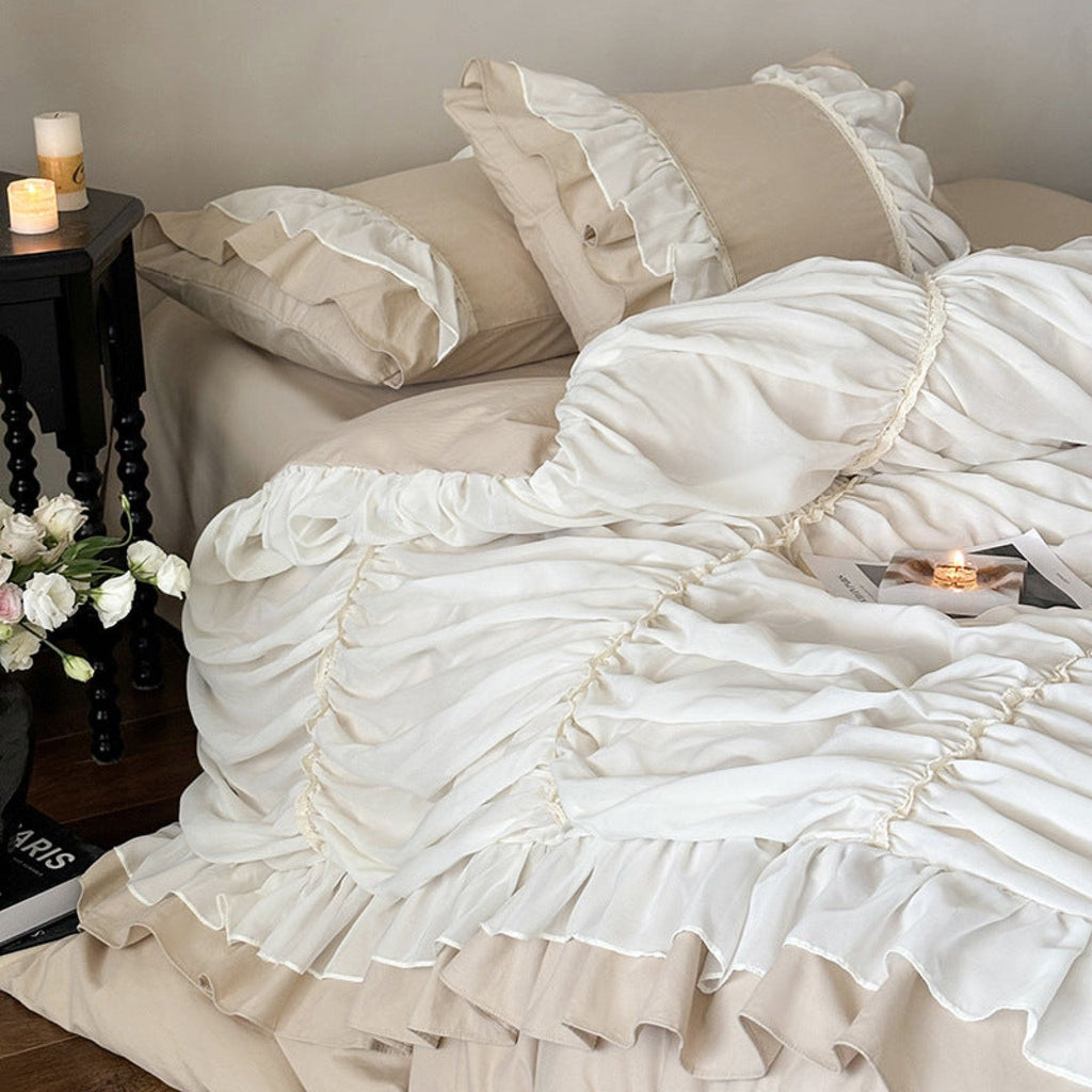 Élodie Silky Coquette Ruffled Bedding Set / Beige