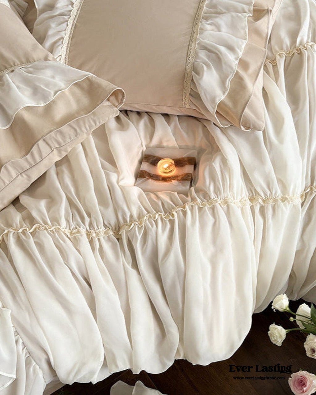 Élodie Silky Coquette Ruffled Bedding Set / Beige