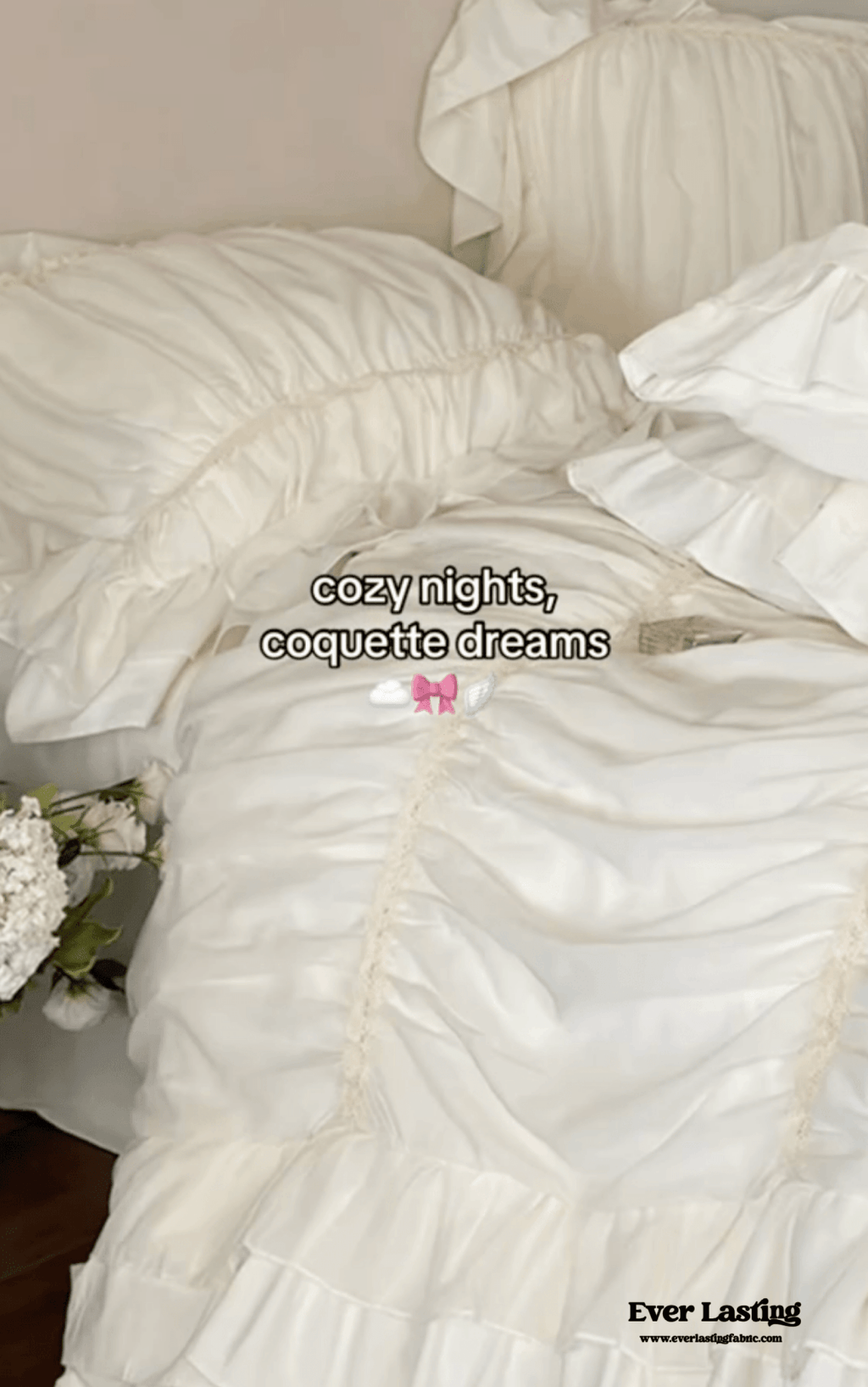 Élodie Silky Coquette Ruffled Bedding Set / White