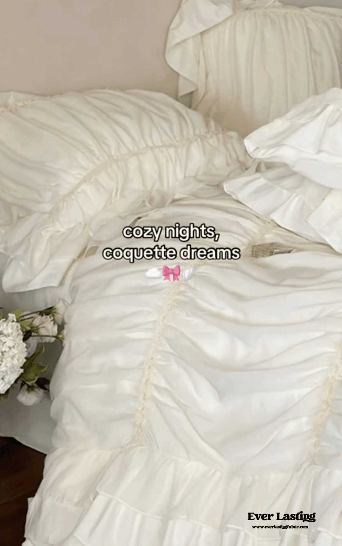 Élodie Silky Coquette Ruffled Bedding Set / White