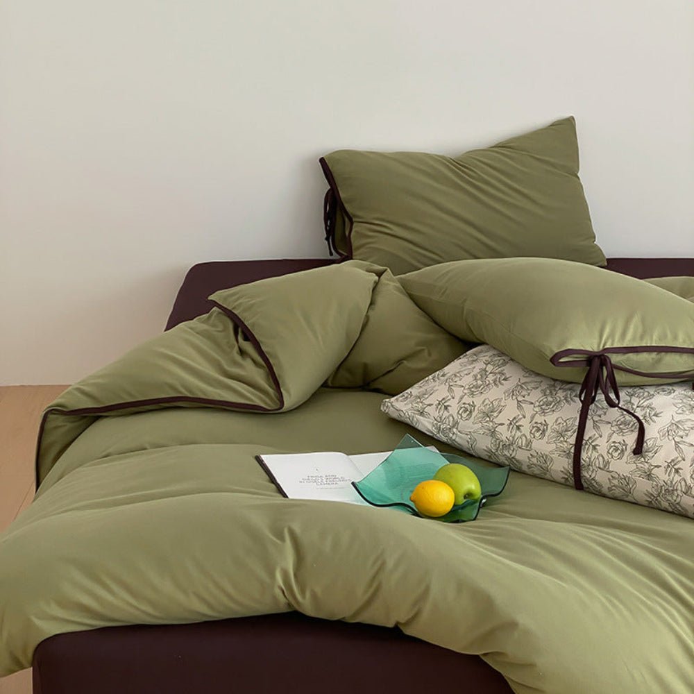 Evangeline Pastel Bow Tie Twill Bedding Set / Green