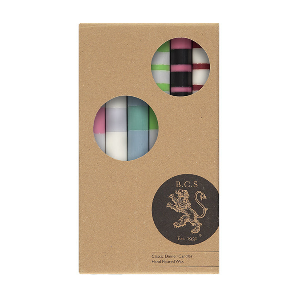 S/6 Mixed Pack of all 3 Stripes Dinner Candles