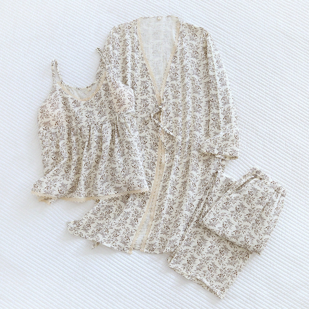 Floral Cotton Pajama Set with Cardigan
