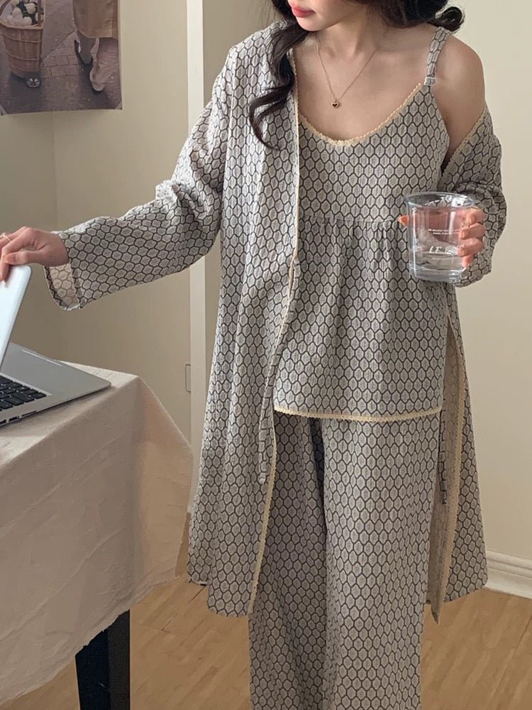 Floral Cotton Pajama Set with Cardigan