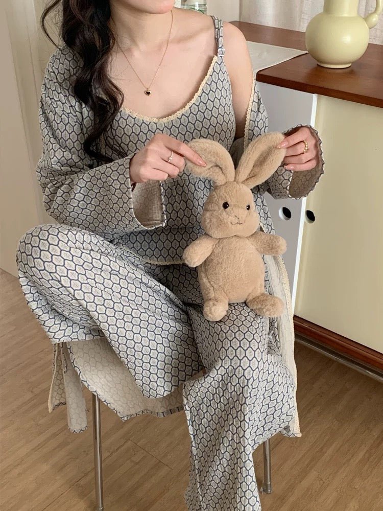Floral Cotton Pajama Set with Cardigan