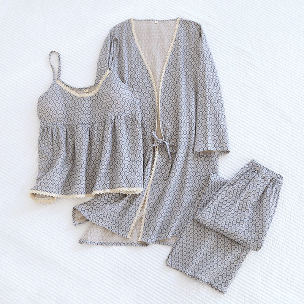 Floral Cotton Pajama Set with Cardigan