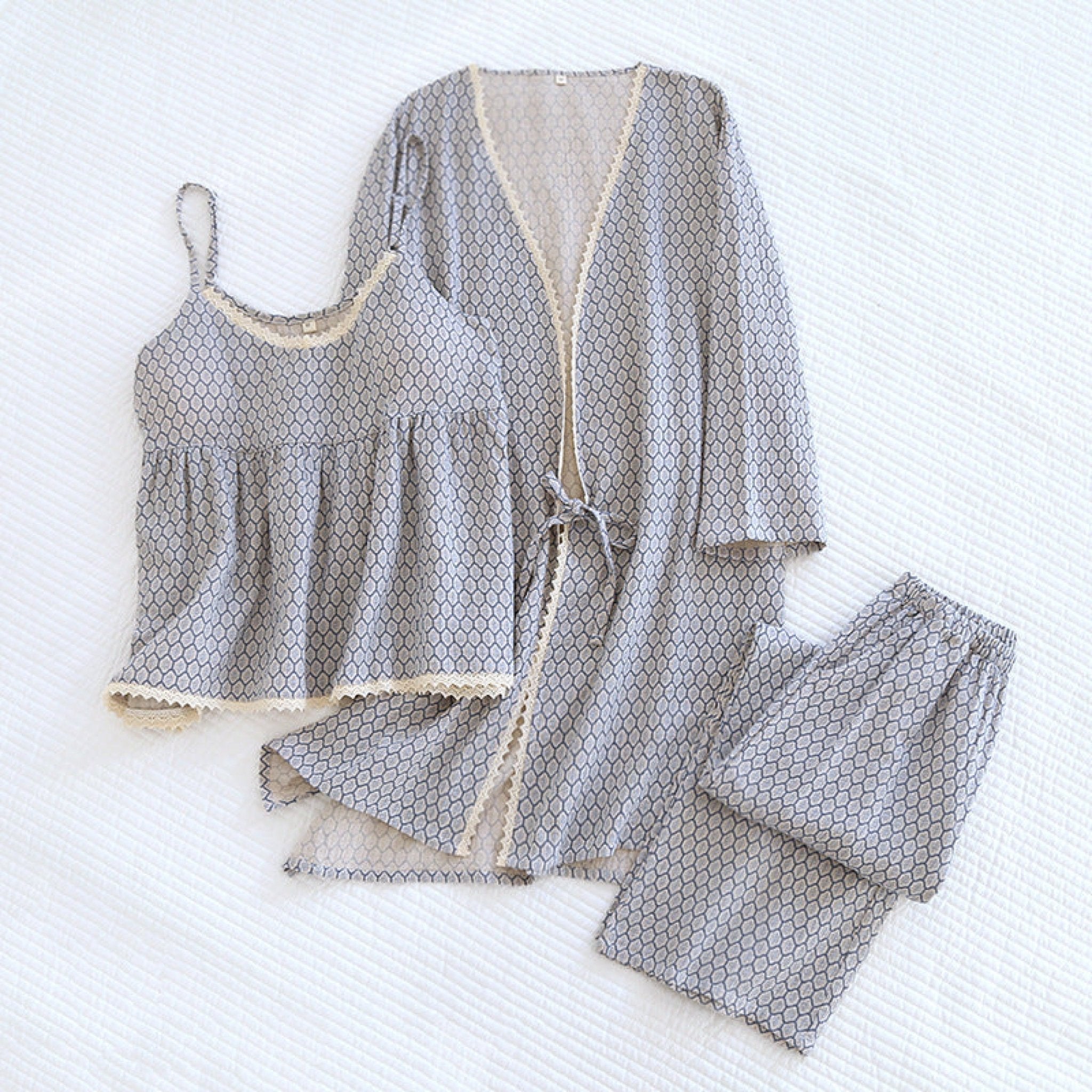 Floral Cotton Pajama Set with Cardigan