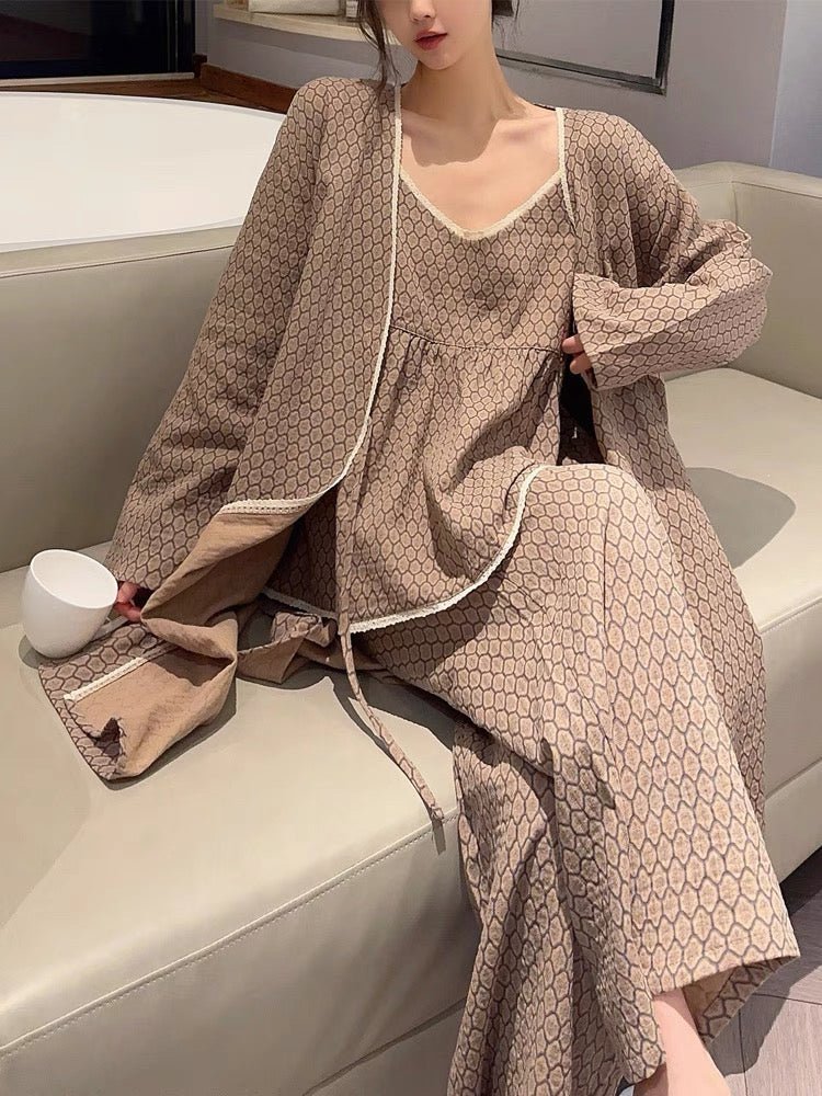 Floral Cotton Pajama Set with Cardigan