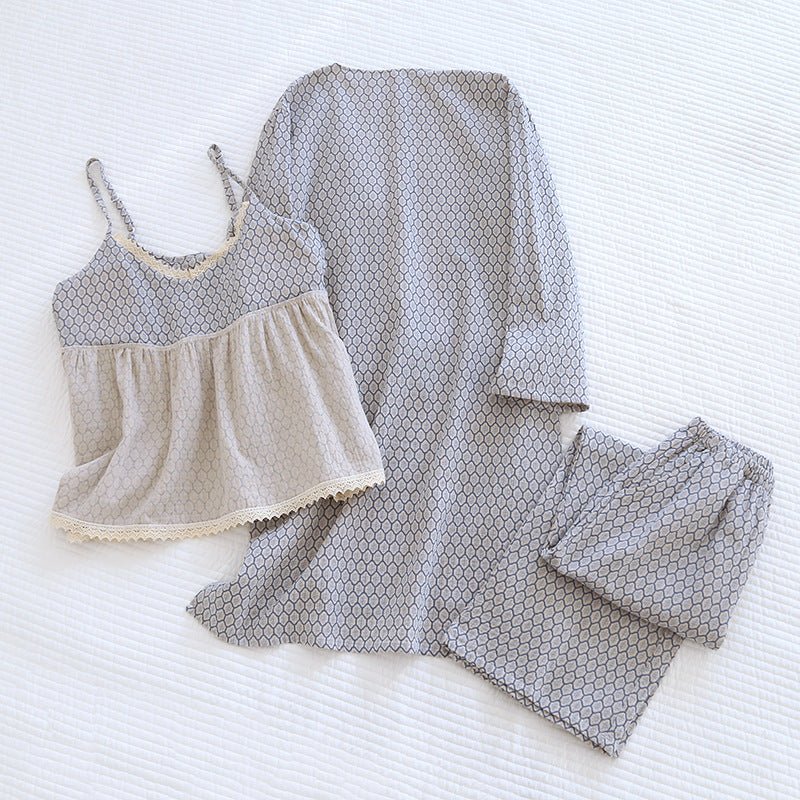 Floral Cotton Pajama Set with Cardigan