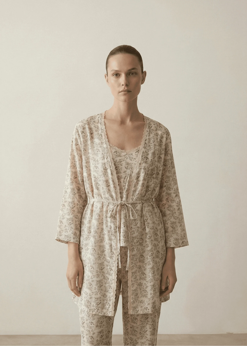Floral Cotton Pajama Set with Cardigan