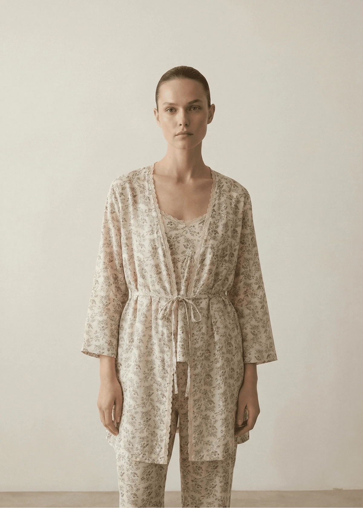 Floral Cotton Pajama Set with Cardigan