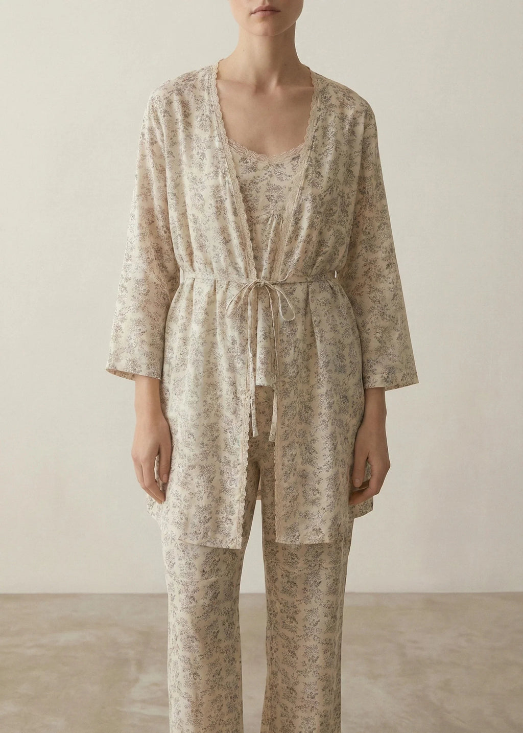Floral Cotton Pajama Set with Cardigan