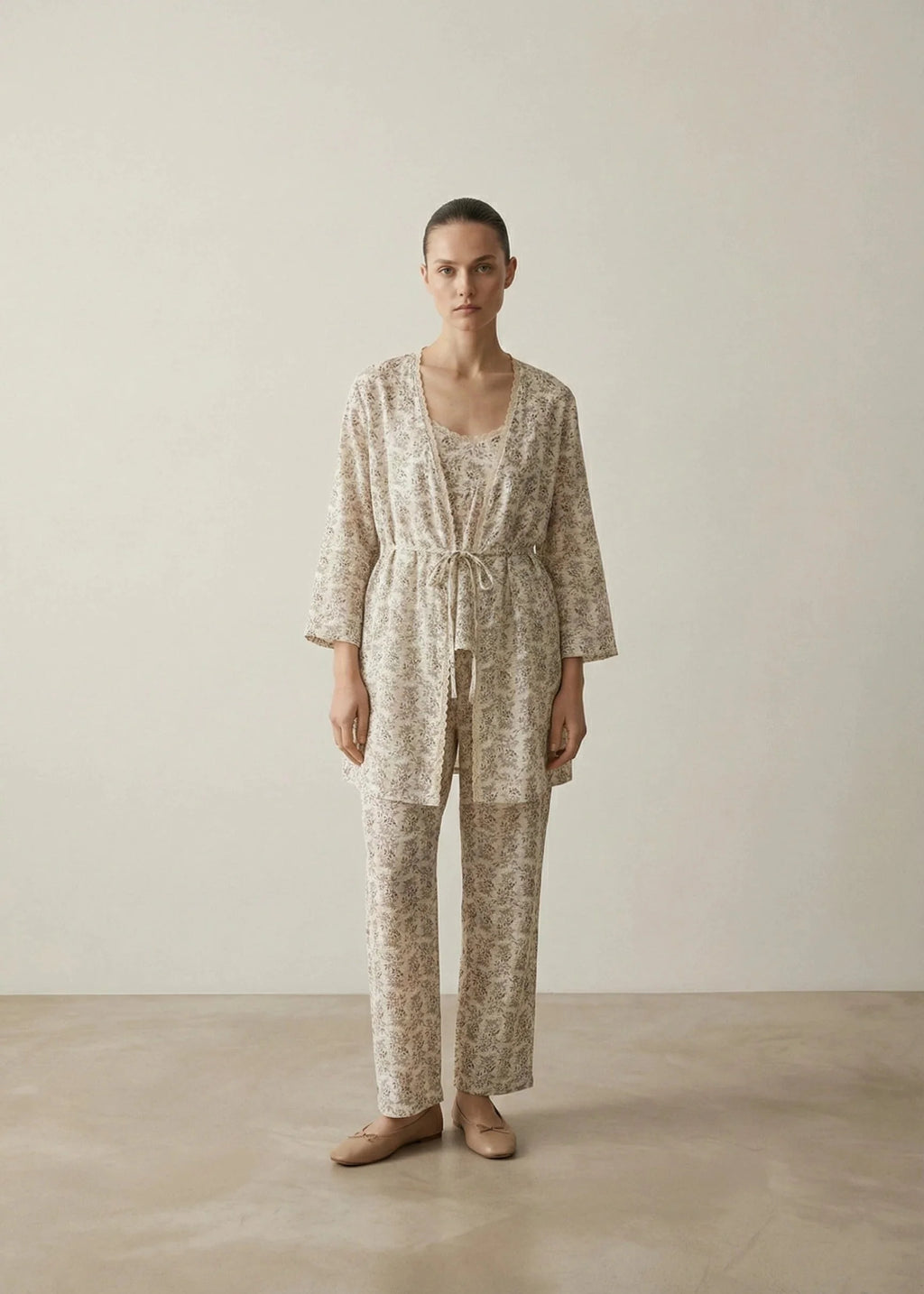 Floral Cotton Pajama Set with Cardigan