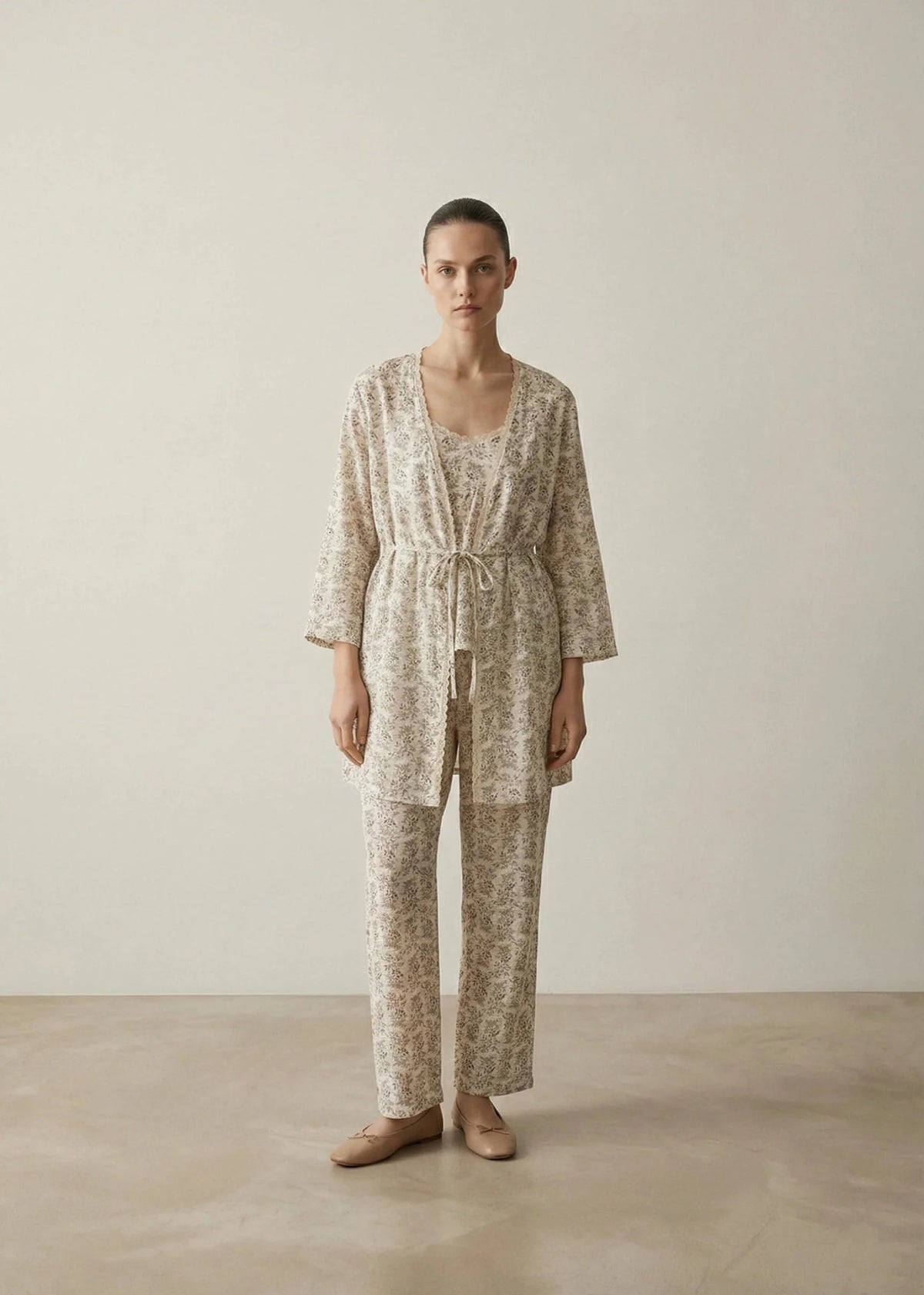 Floral Cotton Pajama Set with Cardigan