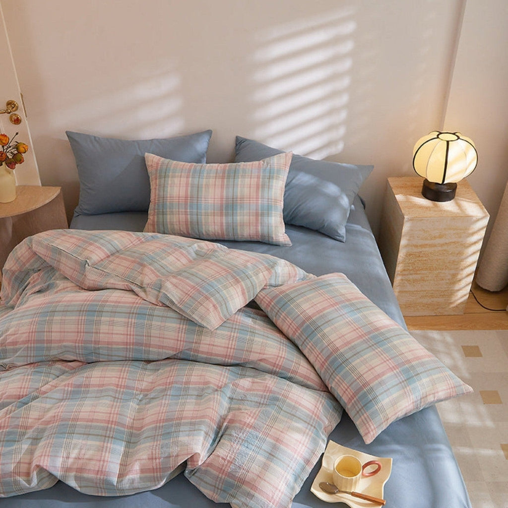 Fresh Plaid Washed Cotton Duvet Cover