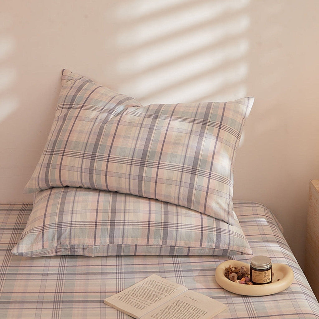 Fresh Plaid Washed Cotton Pillowcases