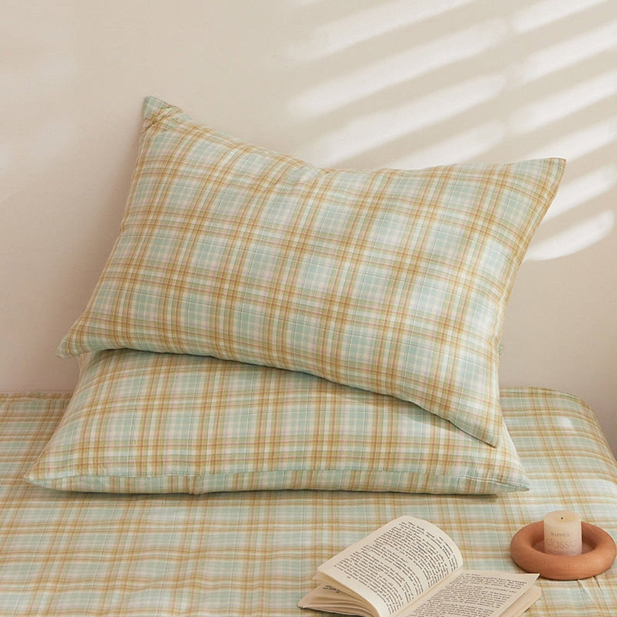 Fresh Plaid Washed Cotton Pillowcases